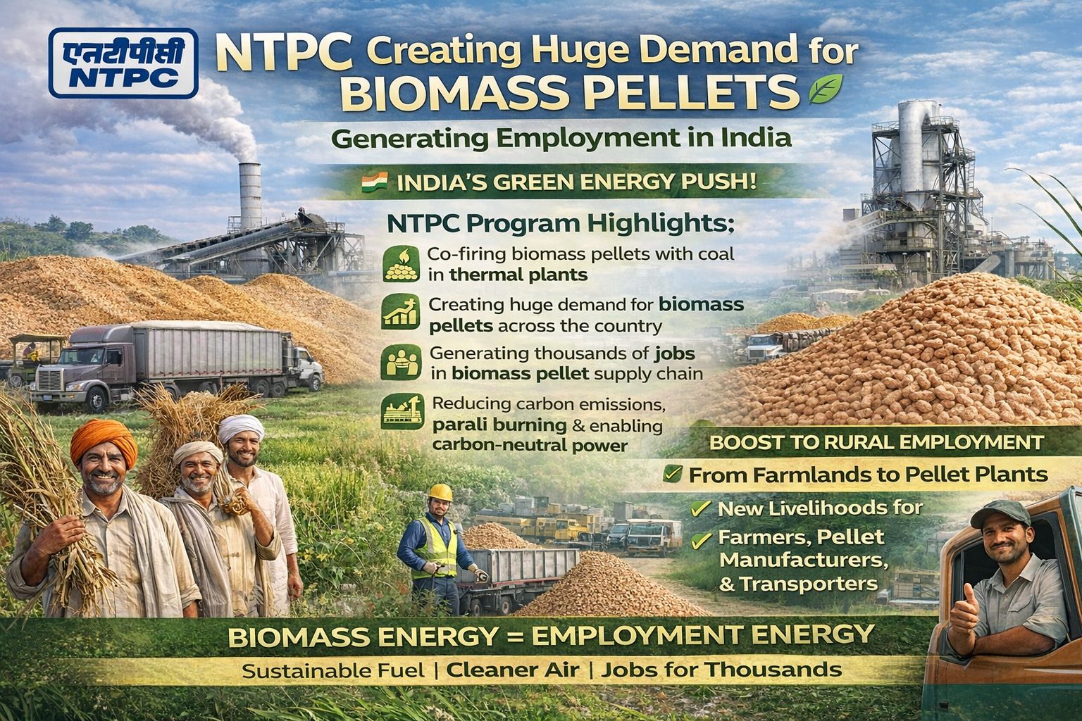 NTPC Creating Huge Demand for Biomass Pellets: A Green Energy Revolution Generating Employment Across India